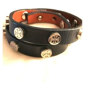 Tory Burch logo double wrap leather bracelet