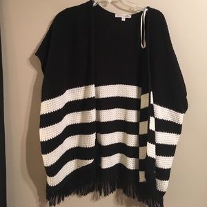 Black with white striped short sleeve poncho