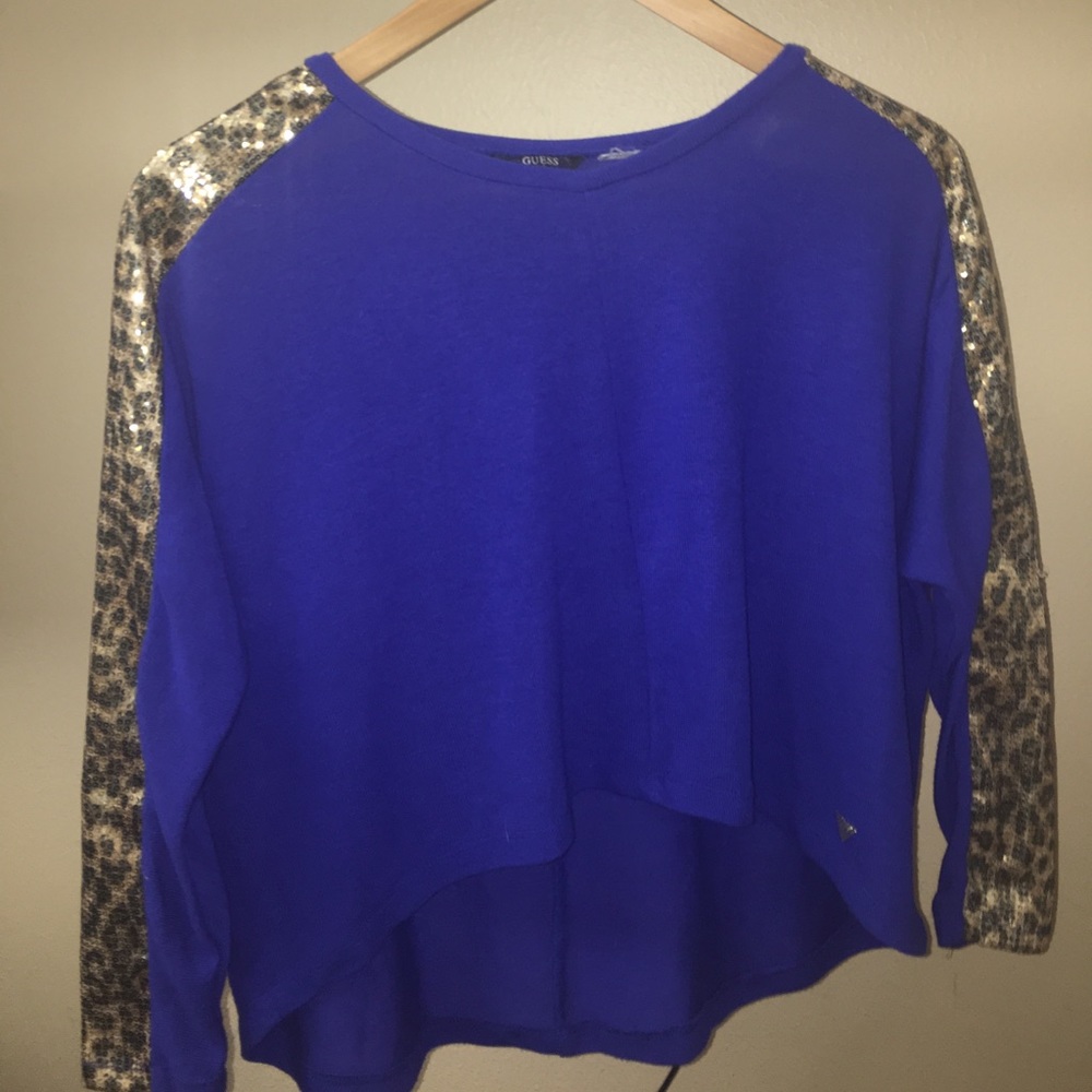 Guess kids blue and leopard print blouse