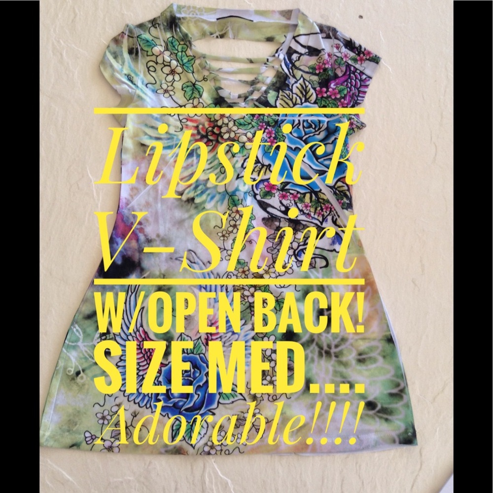 Lipstick v-cut Open back shirt..Size M...Adorable!