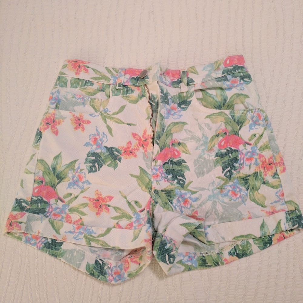 Flamingo print high waisted shorts