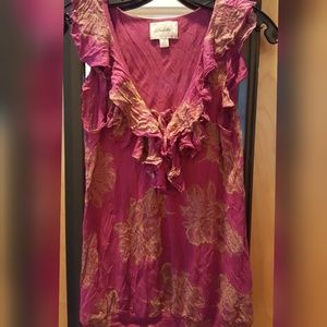 Anthropologie pink & gold floral tank