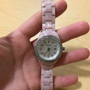 Baby pink ceramic fossil watch