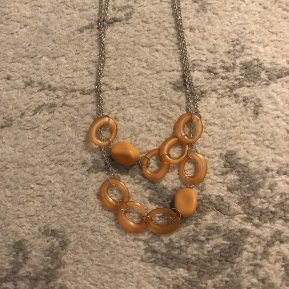 Silver & amber long necklace & hoop earring set - Picture 3 of 6