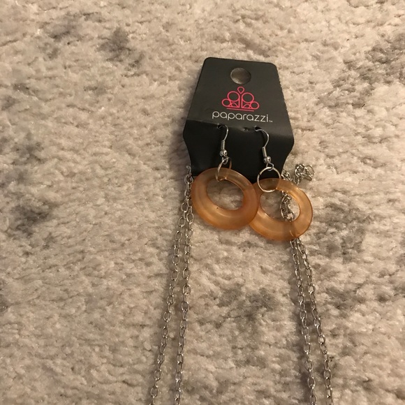 Silver & amber long necklace & hoop earring set - Picture 4 of 6