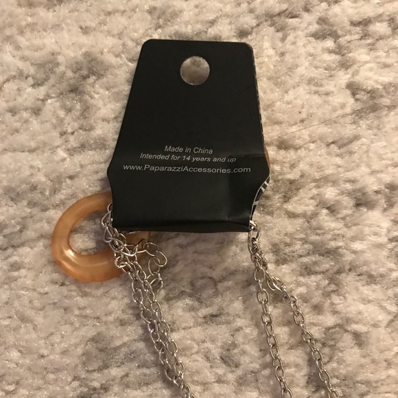 Silver & amber long necklace & hoop earring set - Picture 5 of 6