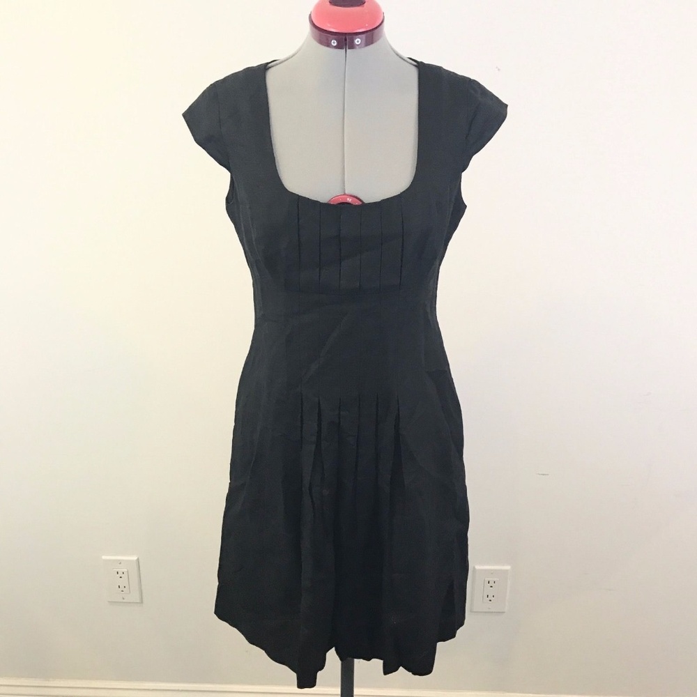 CALVIN KLEIN Pleated Linen Cap Sleeve Career Dress