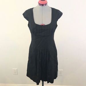 CALVIN KLEIN Pleated Linen Cap Sleeve Career Dress