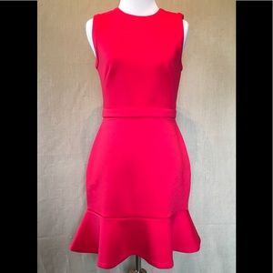 Loft Bright Coral Flounce Hem Dress