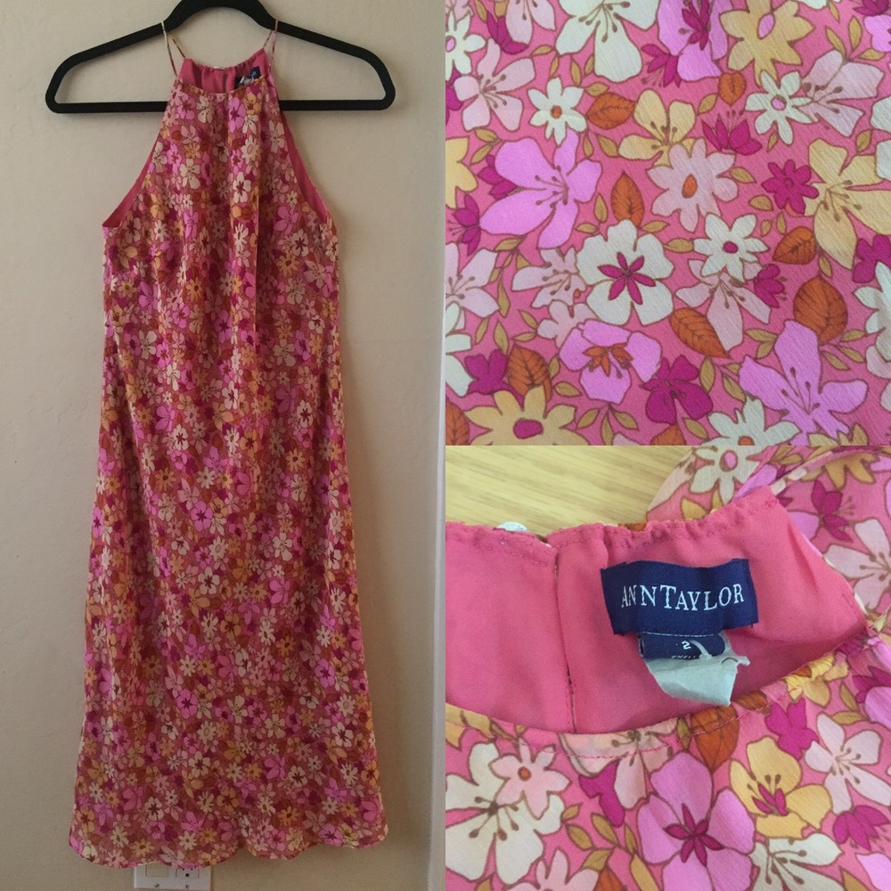Vintages y2k ANN TAYLOR FLORAL MIDI DRESS SIZE 2