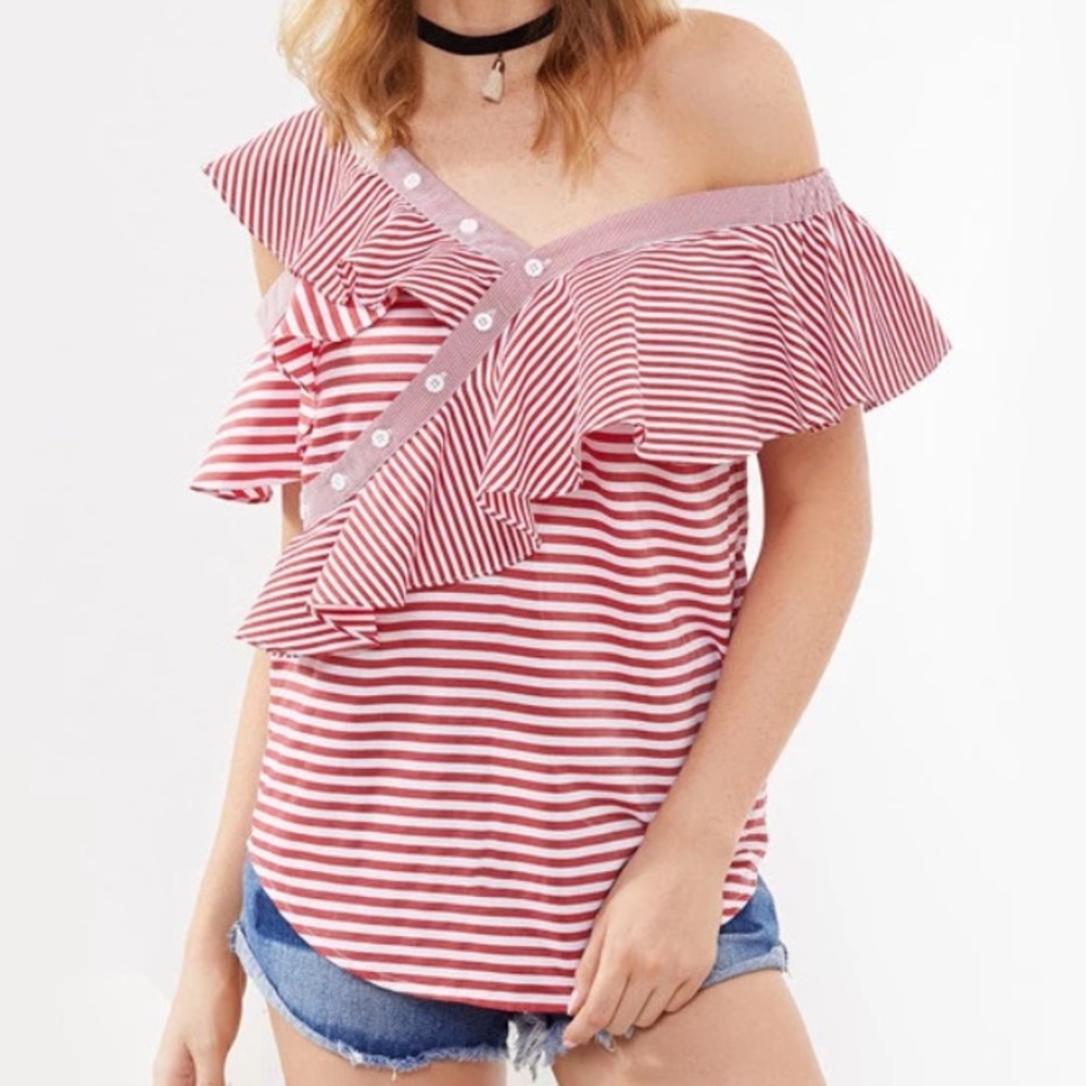 Asymmetrical Off the Shoulder Stripe Top