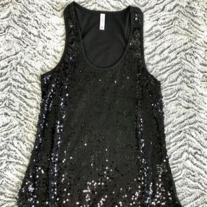 Sheer black sequined tank with cotton back