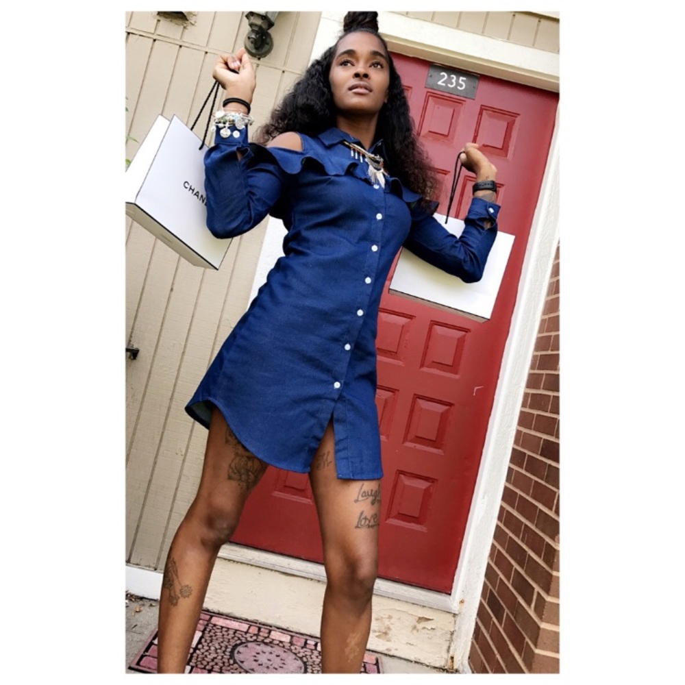 Chanel Cold Shoulder Denim Dress