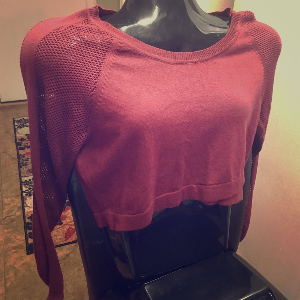 Long net sleeve sweater crop top color: burgundy