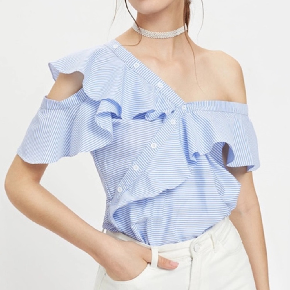 Asymmetrical Off the Shoulder Stripe Top