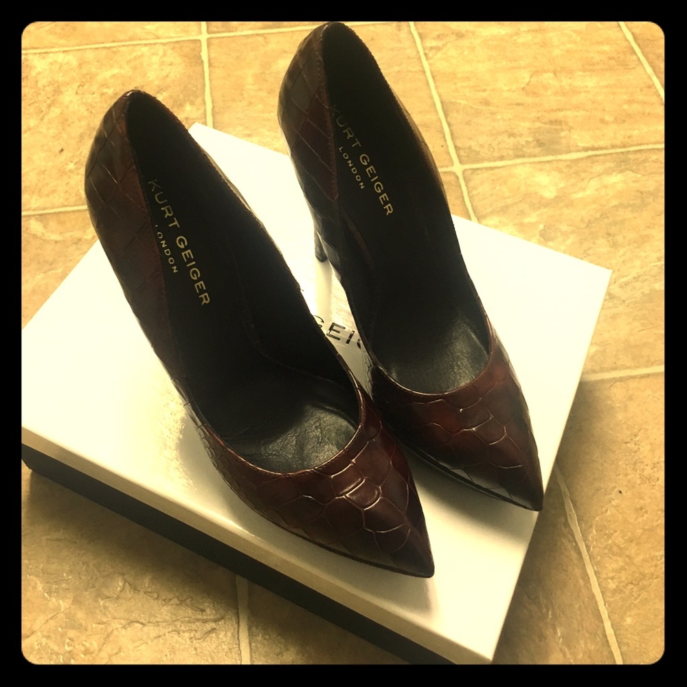 Brown Leather/Croc Print Courts by Kurt Geiger