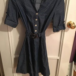 Flare denim dress with polka dots