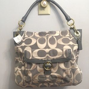 Satin Jaquard Leather Coach Penelope Hobo Tote