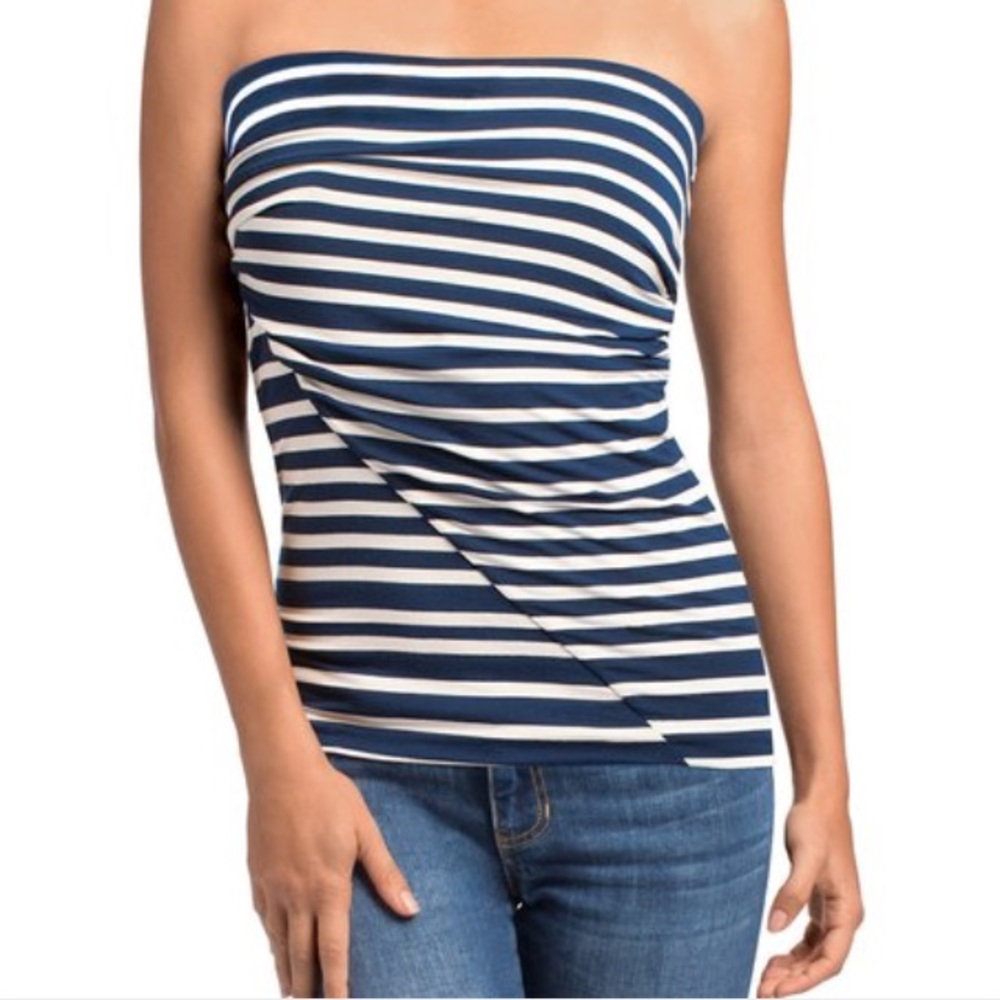 CAbi Blaine Tube Top Blue White Stripes Size XS