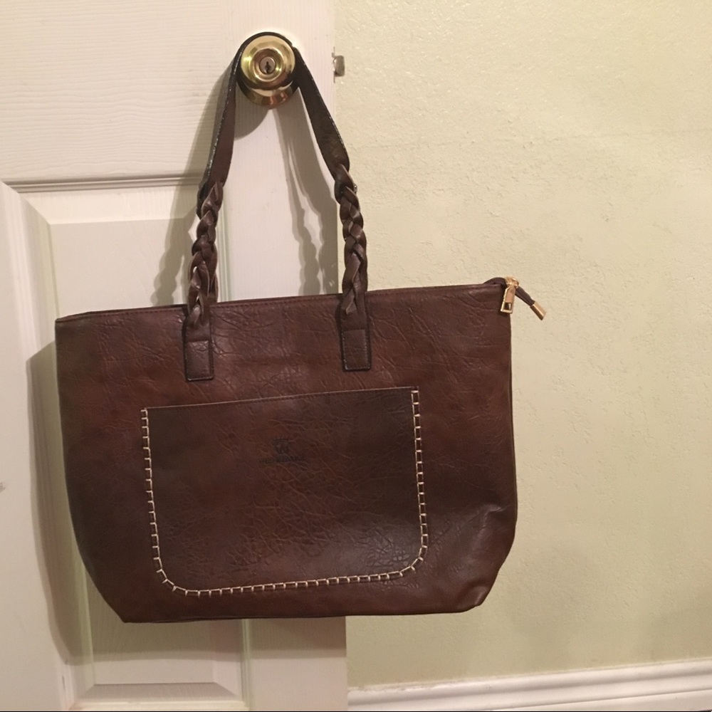 Dark Brown faux leather tote