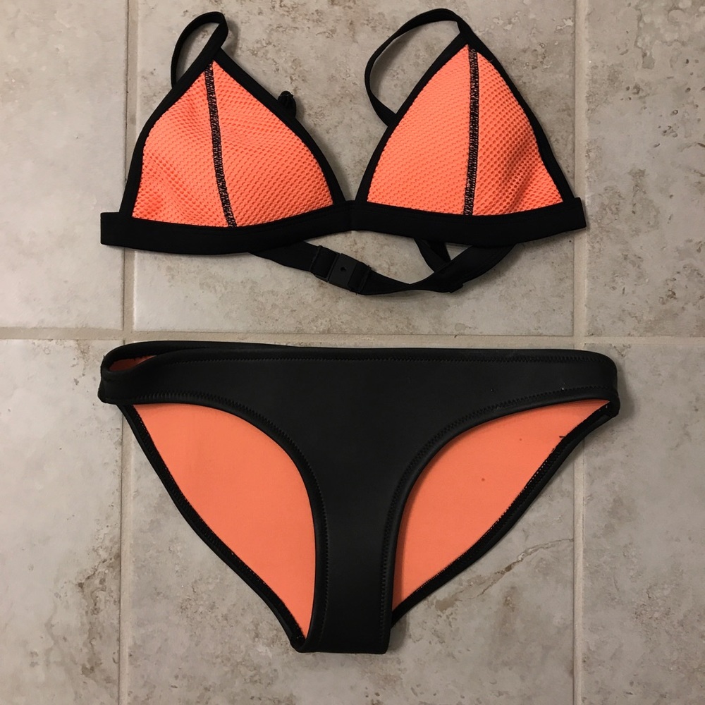Orange & Black Triangl Bikini Set