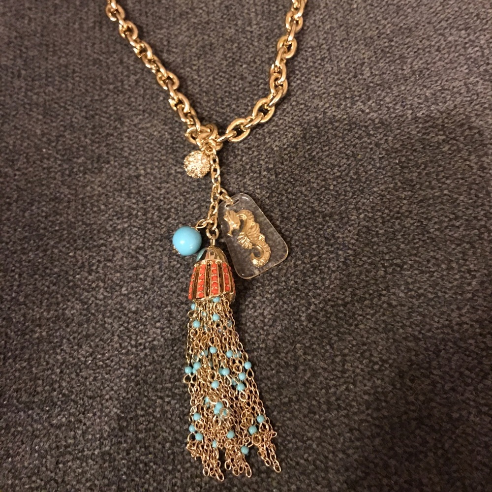 Lilly Pulitzer tassel and seahorse gold necklace