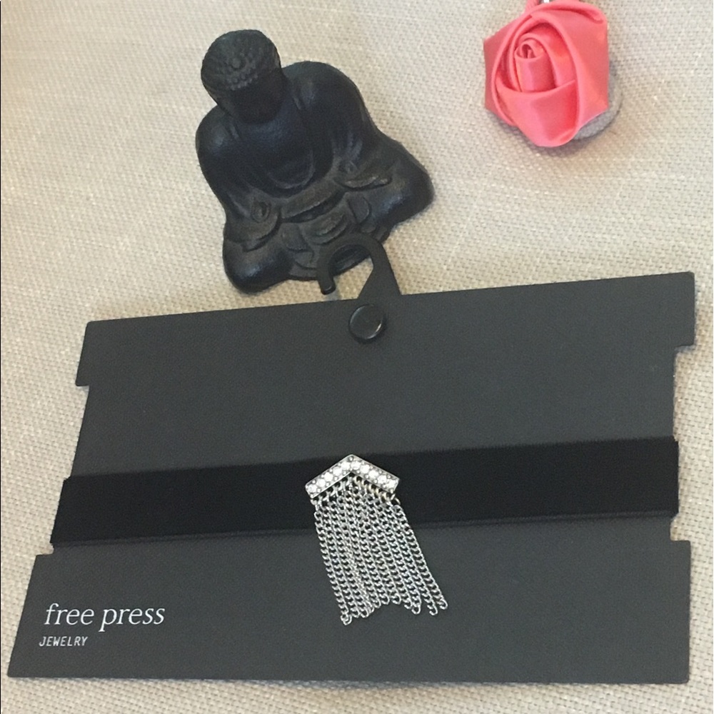 Free Press Velvet Felt Rhinestone Choker