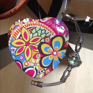 Brighton Silver and Green Gem Link Bracelet w/ box