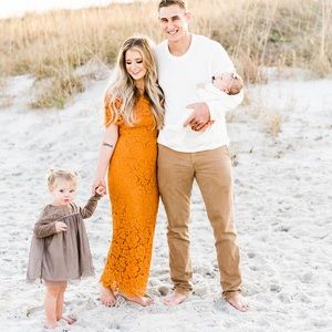 Asos Cooper/mustard lace "midi" dress