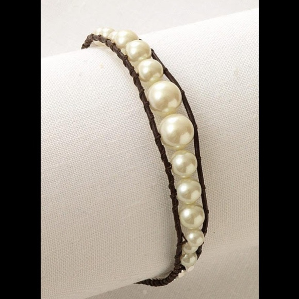 Stella and Dot Pearl and Leather Bracelet.