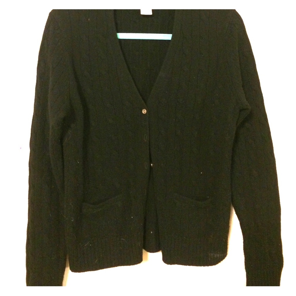 Black wool cable knit cardigan
