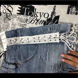 Lace up denim shorts