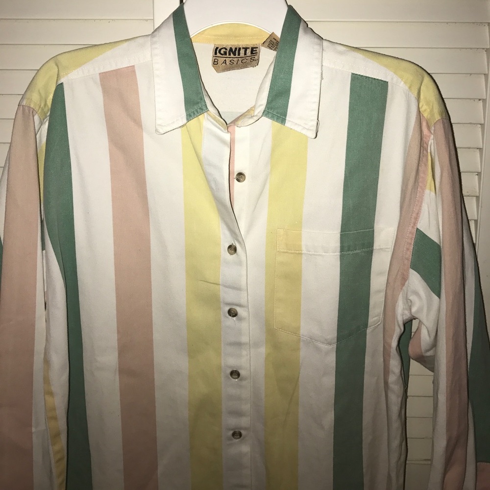Ignite basics LS button down striped shirt
