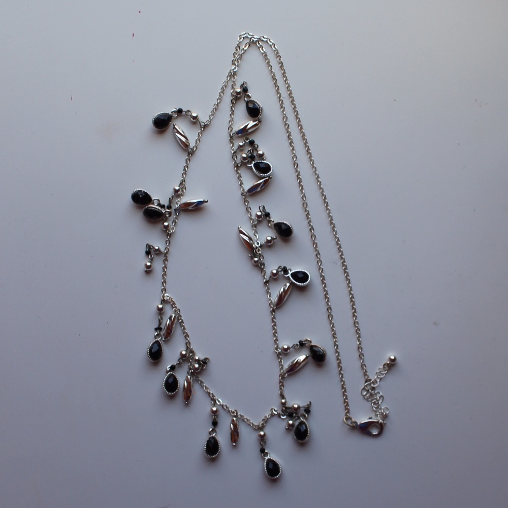 Long Black and Silver Necklace