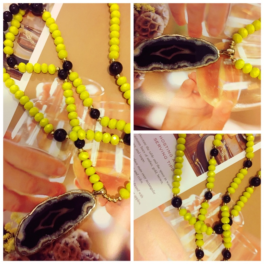 Genuine black marbled stone pendant necklace