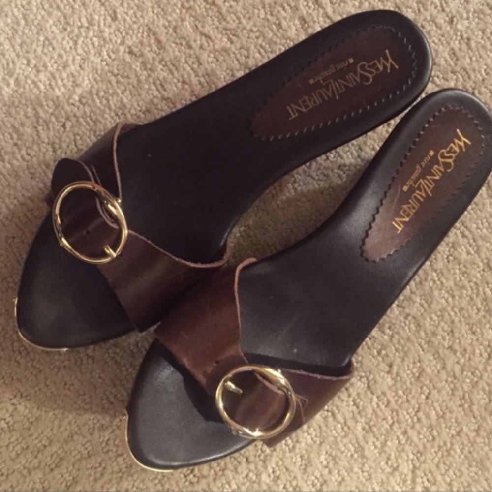YSL Yves Saint Laurent Rive Gauche Wooden Sandals