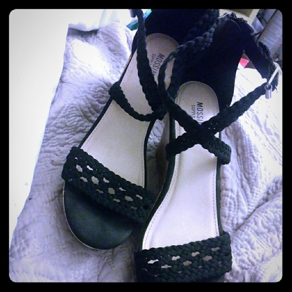 Black high heel wedge sandals