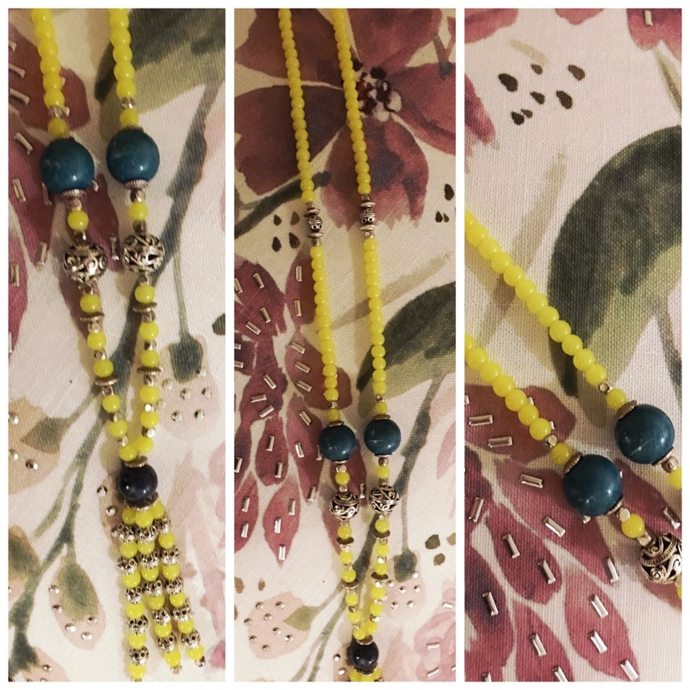 Vibrant yellow beaded tassel necklace