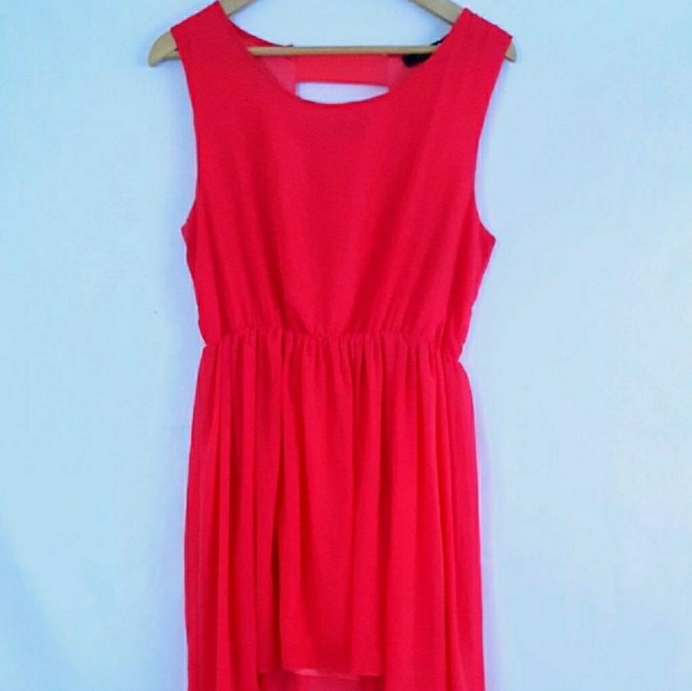 Coral High Low flowy dress EUC