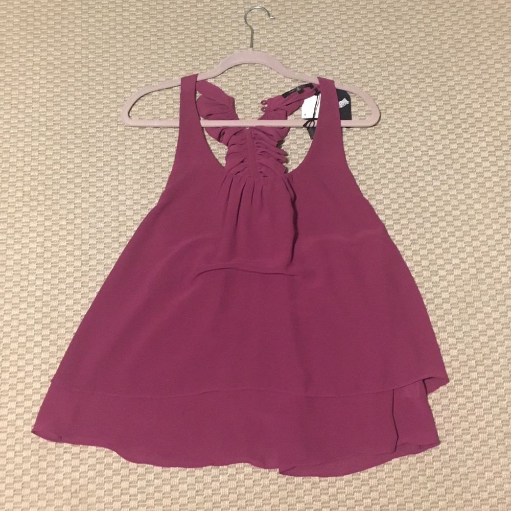 Naked Zebra Purple Ruffled T Back Blouse NWT