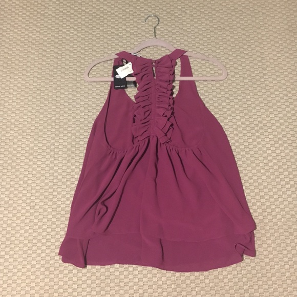 Naked Zebra Purple Ruffled T Back Blouse NWT - Picture 2 of 3