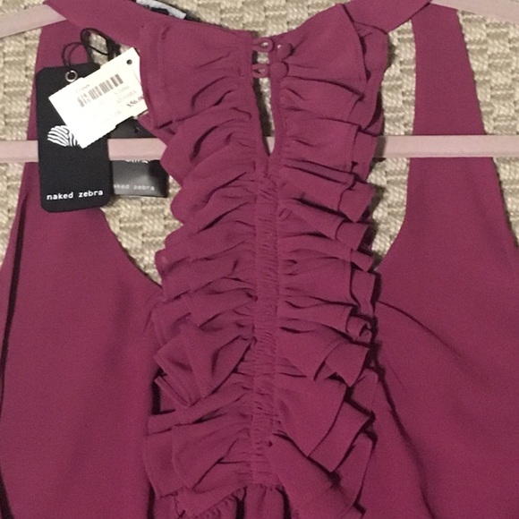 Naked Zebra Purple Ruffled T Back Blouse NWT - Picture 3 of 3