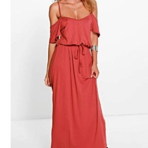 Red off the shoulder maxi dress