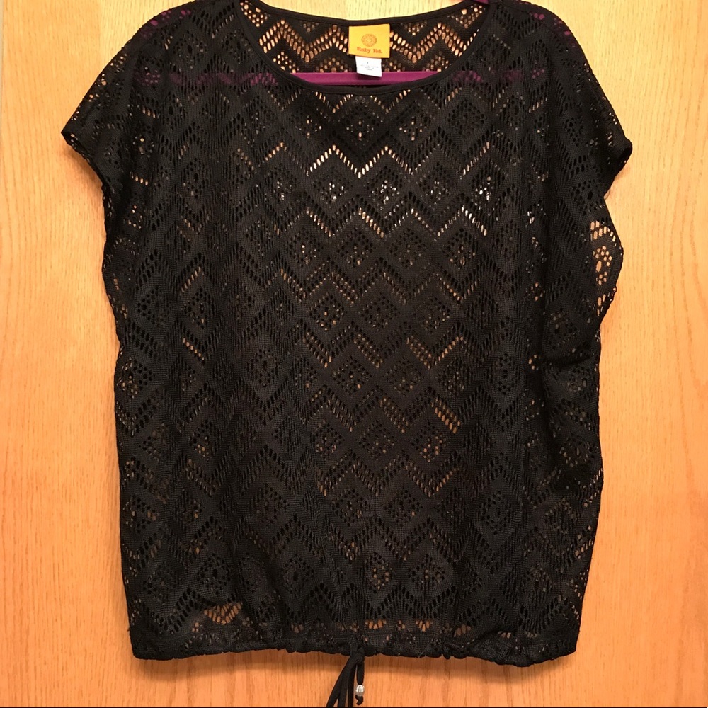 Ruby Rd. Mesh Overlay Size L Shirt Drawstring
