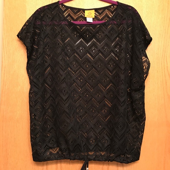 Ruby Rd. Mesh Overlay Size L Shirt Drawstring - Picture 3 of 8