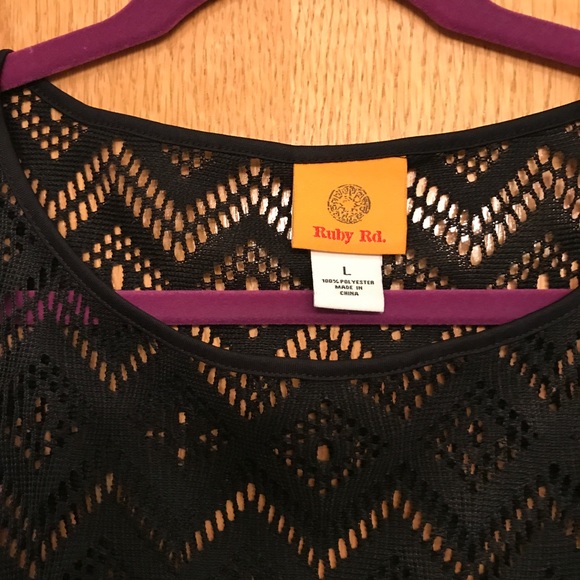 Ruby Rd. Mesh Overlay Size L Shirt Drawstring - Picture 6 of 8