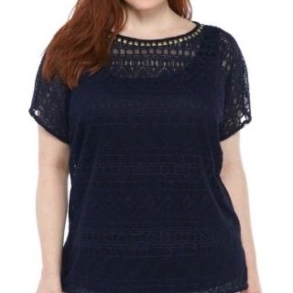 Ruby Rd. Mesh Overlay Size L Shirt Drawstring - Picture 2 of 8