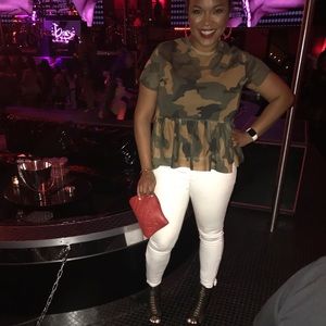 Sheer mesh  camo pattern peplum tee