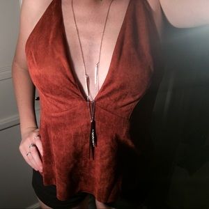 Lush suede deep-V party top!