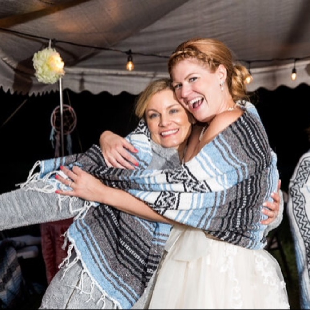 Blue, charcoal, and white Mexican blankets